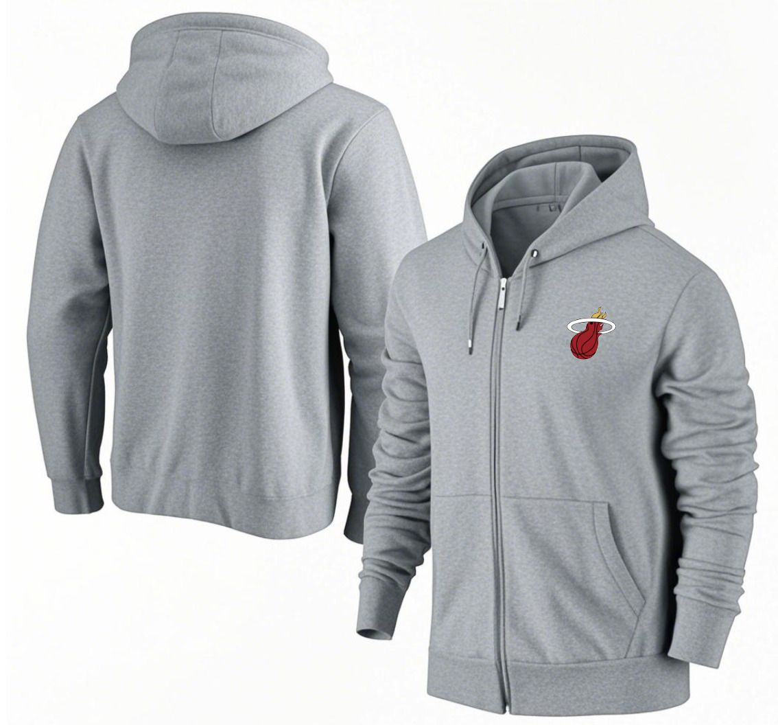 Men Miami Heat Grey Zipper hoodie 2025 NBA Jersey style 1-0